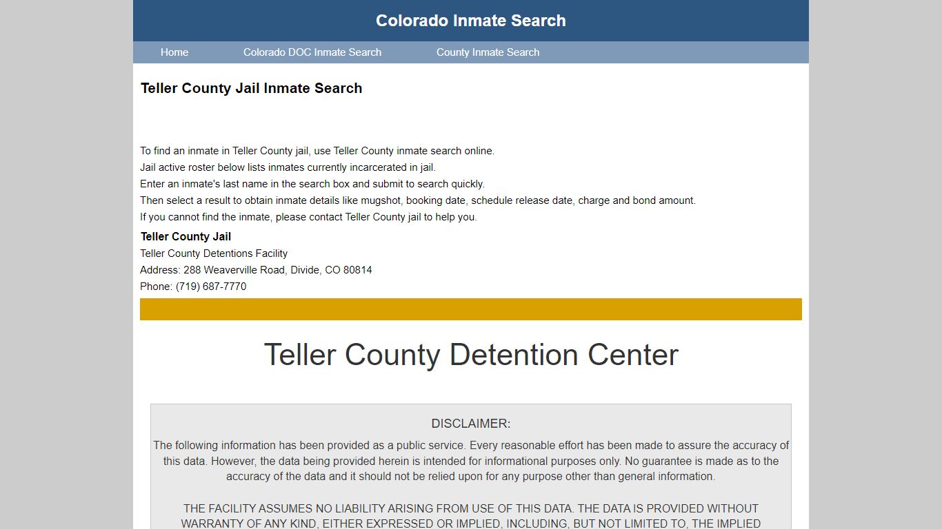 Teller County Jail Inmate Search