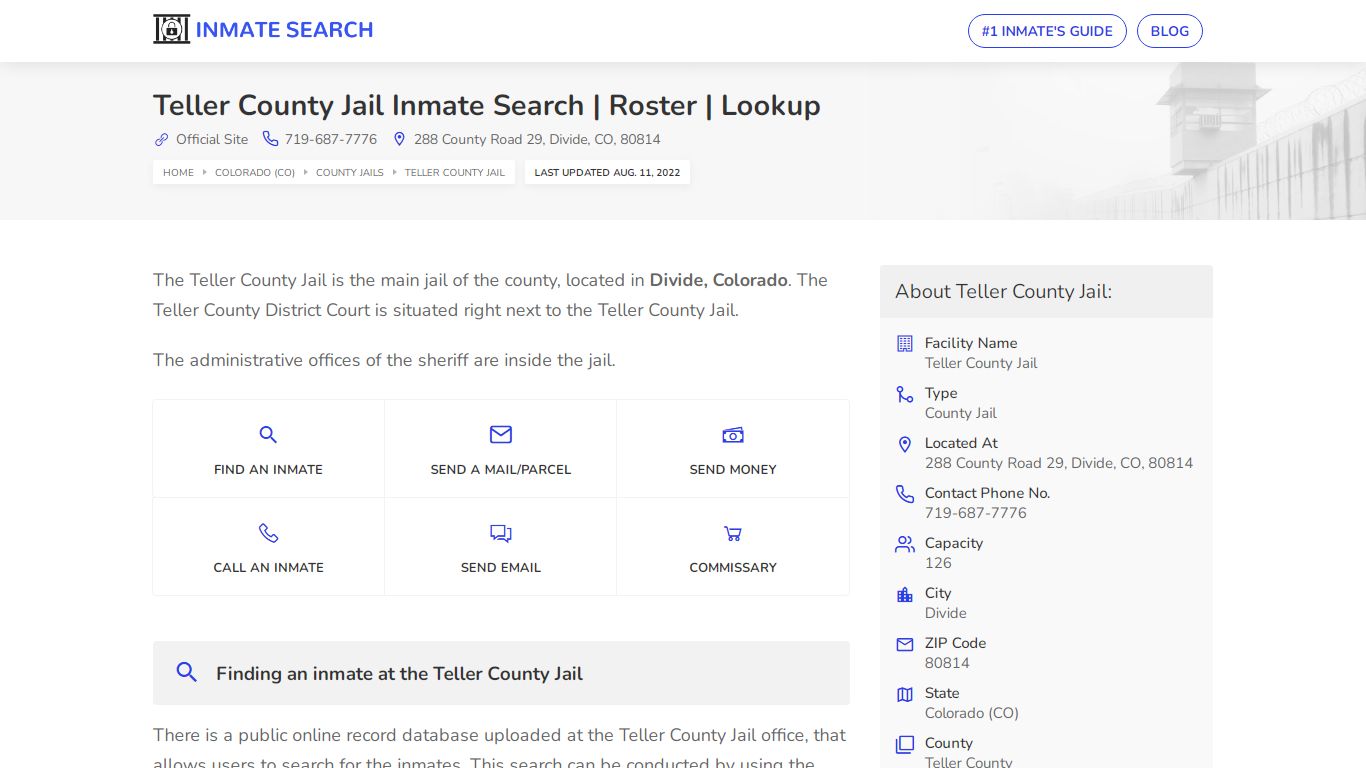 Teller County Jail Inmate Search | Roster | Lookup