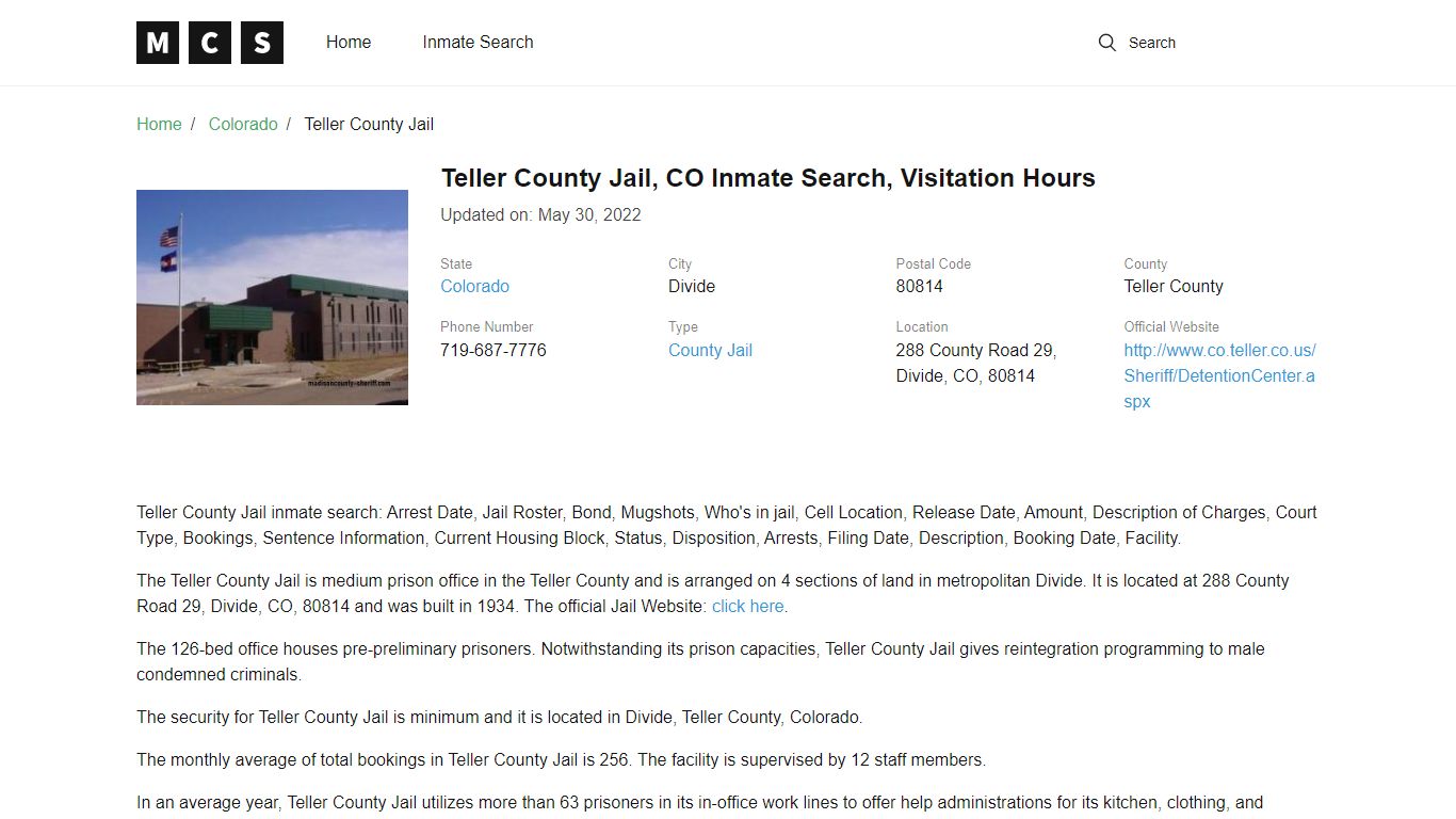 Teller County, CO Jail Inmates Search, Visitation Rules